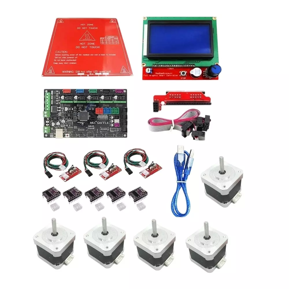 Invento 3D Printer Kit includes MKS Gen 1.4 Board, Smart LCD, PCB Heatbed, DRV8825 Stepper Motor Driver, Endstop Prusa i3 & Nema 17 Stepper Motor (ISC 1499-AX)
