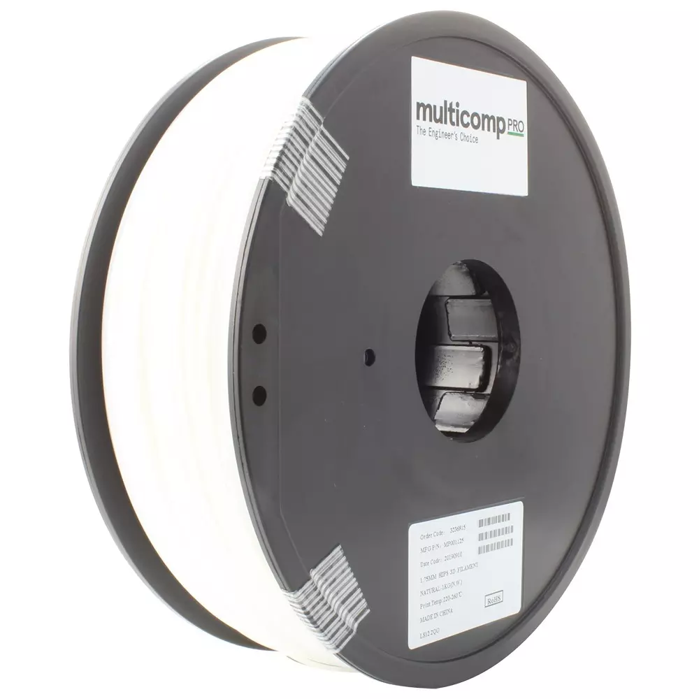 MULTICOMP PRO 3D Filament 1.75 mm Diameter HIPS (High Impact Polystyrene) Material, MP001125