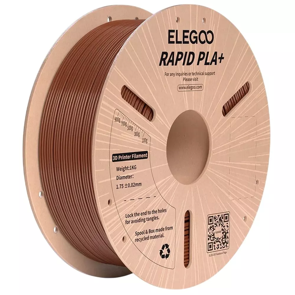 ELEGOO Rapid PLA Plus 3D Printer Filament Brown 1.75 mm Dia 1 Kg Spool High-Speed 600 mm/s Printing