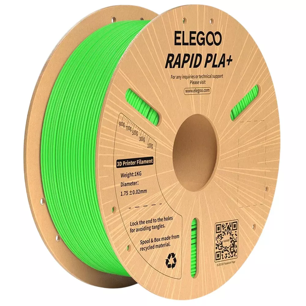 ELEGOO Rapid PLA Plus 3D Printer Filament Green 1.75 mm Dia 1 Kg Spool High-Speed 600 mm/s Printing