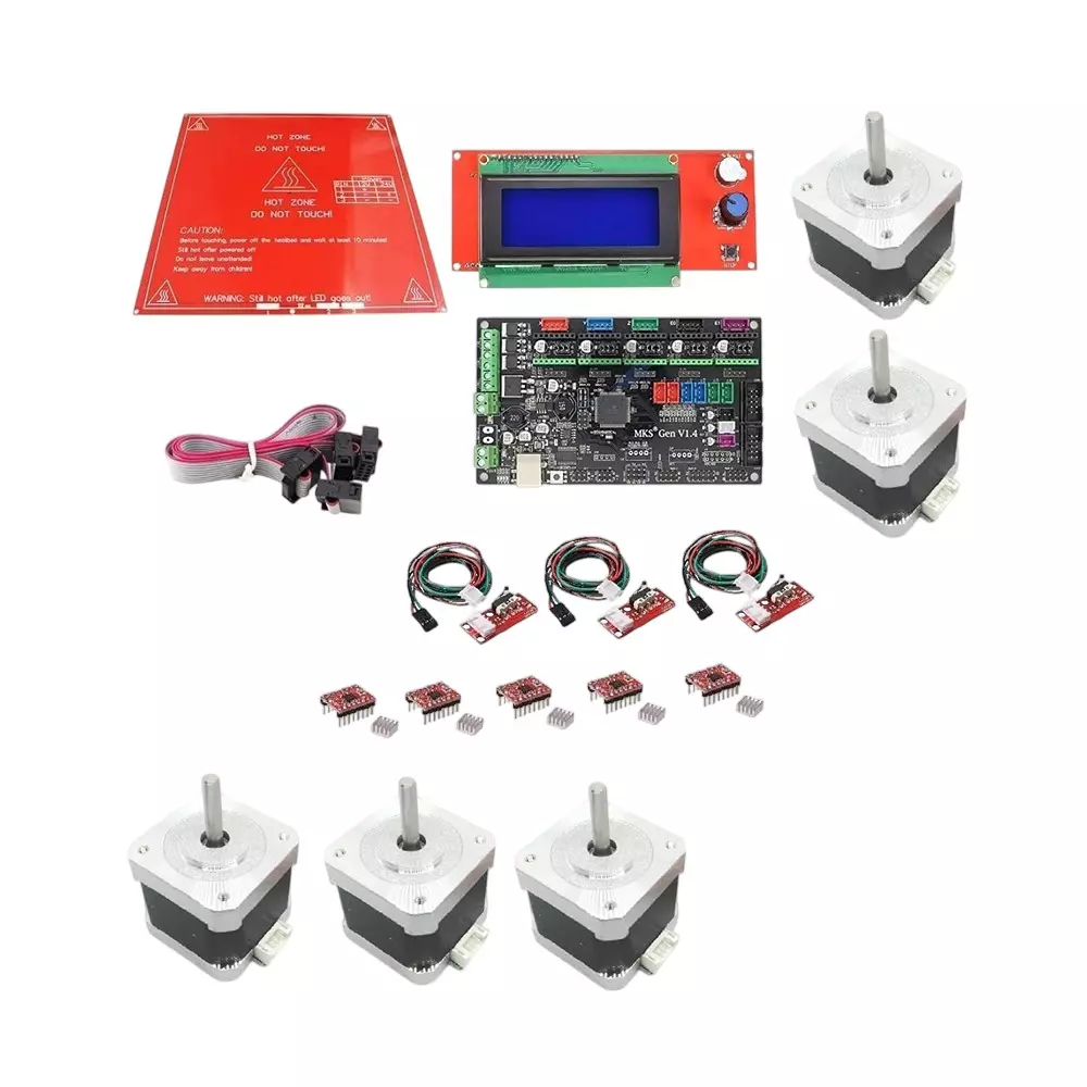 Invento 3D Printer Kit includes MKS Gen 1.4 Board, Smart LCD, PCB Heatbed, A4988 Microstepping Driver, Endstop Prusa i3 & Nema 17 Stepper Motor (ISC 1499-3AX)