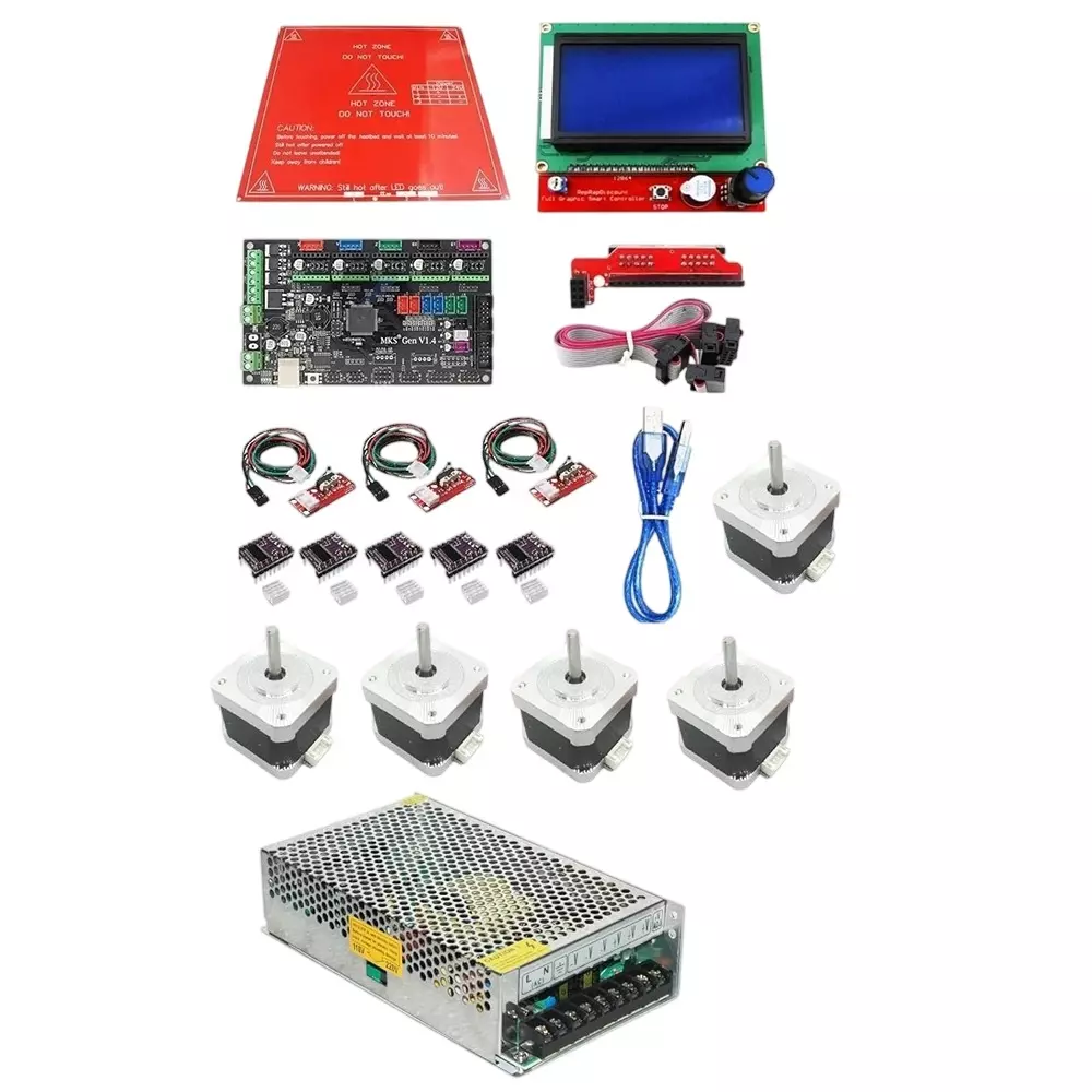 Invento 3D Printer Kit includes MKS Gen 1.4 Board, Smart LCD, PCB Heatbed, DRV8825 Stepper Motor Driver, Endstop Prusa i3 & DC Power Supply (ISC 1499-CX)