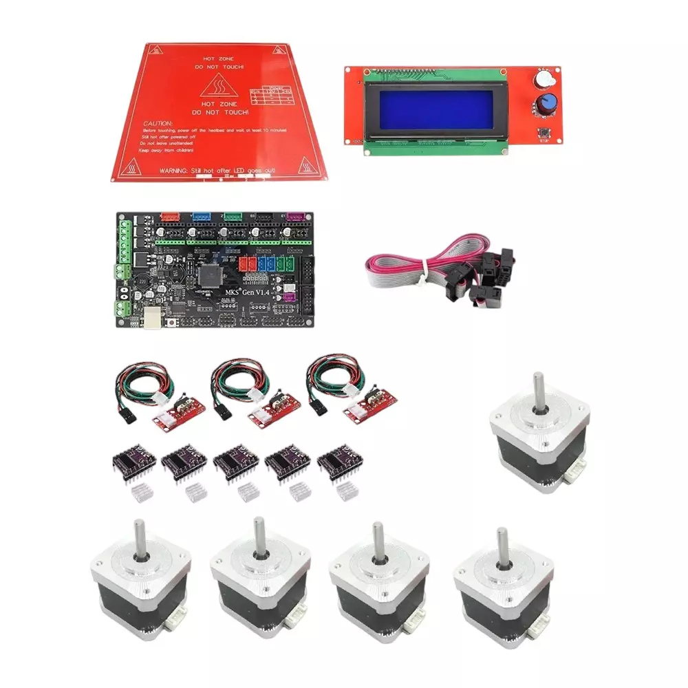 Invento 3D Printer Kit includes MKS Gen 1.4 Board, Smart LCD, PCB Heatbed, DRV8825 Stepper Motor Driver, Endstop Prusa i3 & Nema 17 Stepper Motor (ISC 1499-1AX)