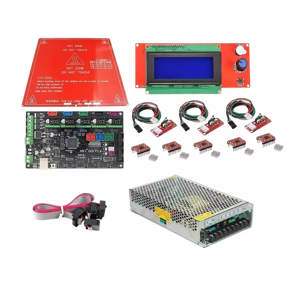 Invento 3D Printer Kit includes MKS Gen 1.4 Board, Smart LCD, PCB Heatbed, A4988 Microstepping Driver, Endstop Prusa i3 & 12V 20A DC Power Supply (ISC 1499-3BX)