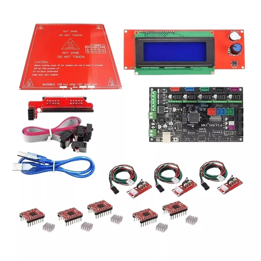 Invento 3D Printer Kit includes MKS Gen 1.4 Board, Smart LCD, PCB Heatbed, A4988 Microstepping Driver & Endstop Prusa i3 (ISC 1499-3X)