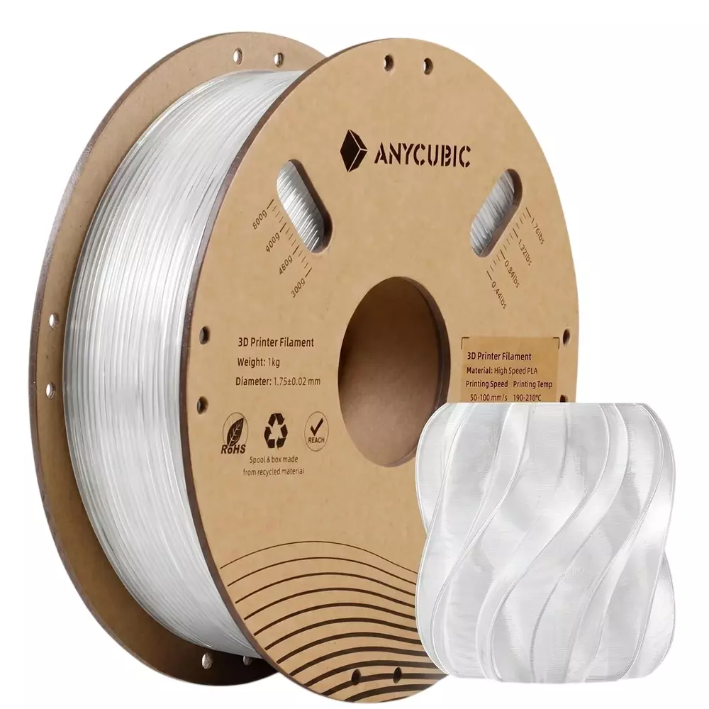 ANYCUBIC 1 Kg PLA Filament 1.75 mm Diameter Clear Suitable For FDM 3D Printing
