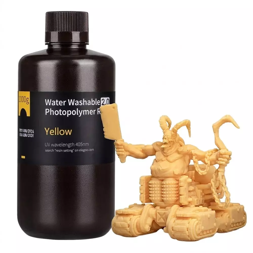 ELEGOO Water-Washable Resin V2.0 Yellow 405 nm UV Light 1 Kg Weight