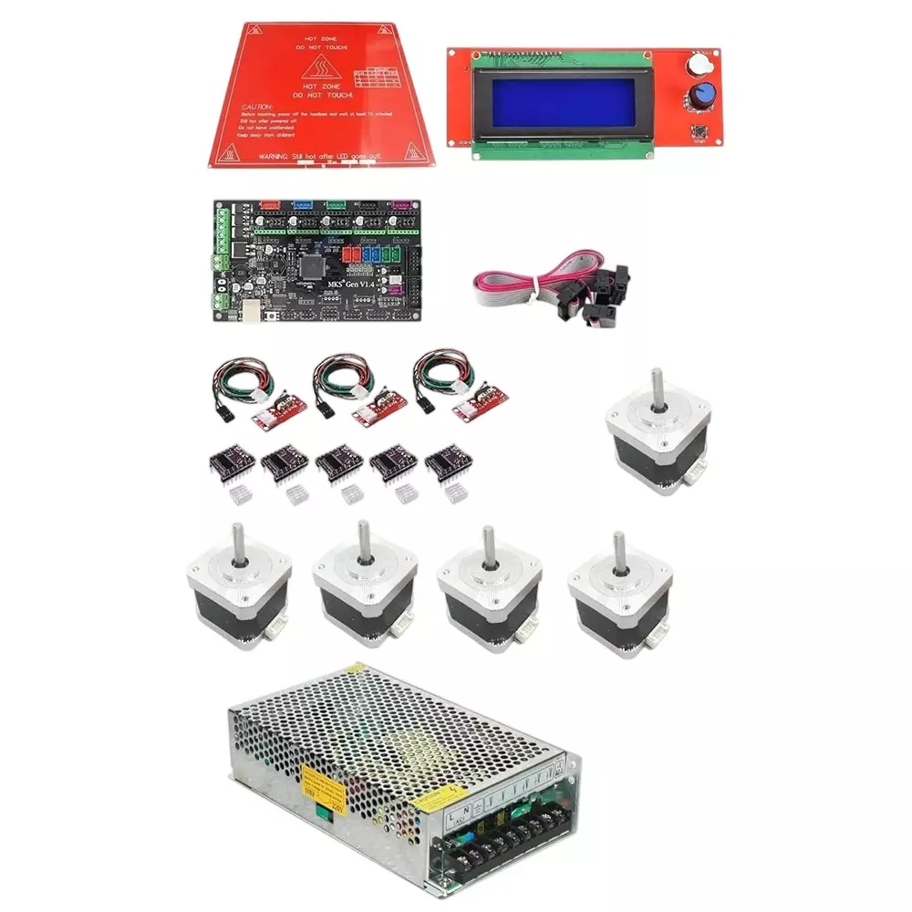 Invento 3D Printer Kit includes MKS Gen 1.4 Board, Smart LCD, PCB Heatbed, DRV8825 Stepper Motor Driver, Endstop Prusa i3, Nema 17 Stepper Motor & DC Power Supply (ISC 1499-1CX)