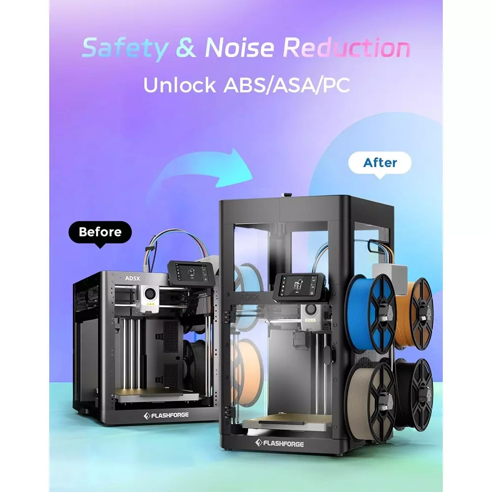 Flashforge AD5X Enclosure Kit 65 dB to 55 dB Noise Reduction for Home & Classrooms