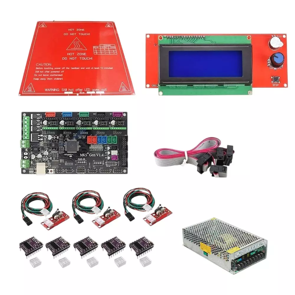 Invento 3D Printer Kit includes MKS Gen 1.4 Board, Smart LCD, PCB Heatbed, DRV8825 Stepper Motor Driver, Endstop Prusa i3 & DC Power Supply (ISC 1499-1BX)
