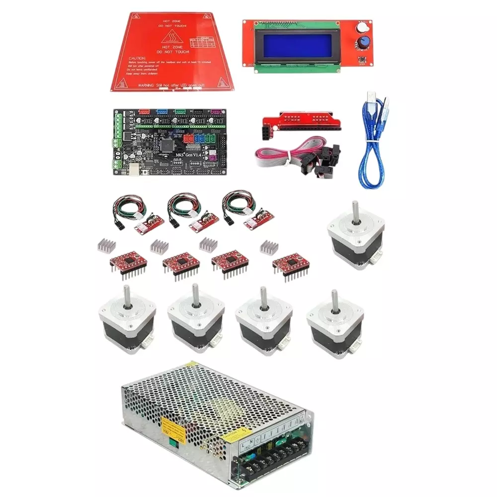 Invento 3D Printer Kit includes MKS Gen 1.4 Board, Smart LCD, PCB Heatbed, A4988 Microstepping Driver, Endstop Prusa i3 & 12V 20A DC Power Supply (ISC 1499-3CX)
