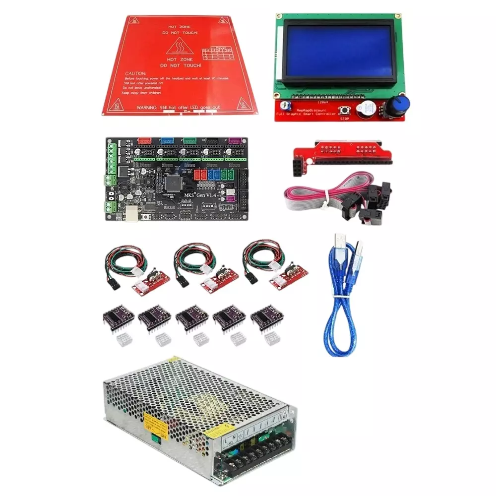 Invento 3D Printer Kit includes MKS Gen 1.4 Board, Smart LCD, PCB Heatbed, DRV8825 Stepper Motor Driver, Endstop Prusa i3 & DC Power Supply (ISC 1499-BX)