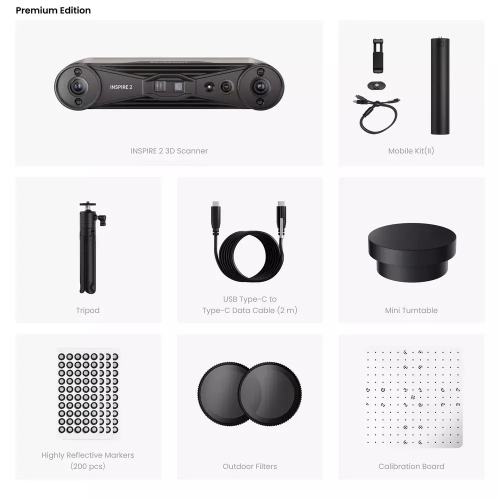 Revopoint INSPIRE 2 Wireless 3D Scanner 0.05 mm Single Frame Accuracy Premium Edition