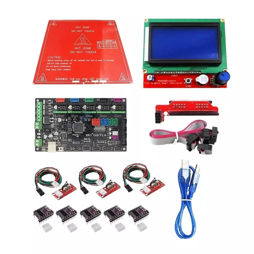 Invento 3D Printer Kit includes MKS Gen 1.4 Board, Smart LCD, PCB Heatbed, DRV8825 Stepper Motor Driver & Endstop Prusa i3 (ISC 1499-X)