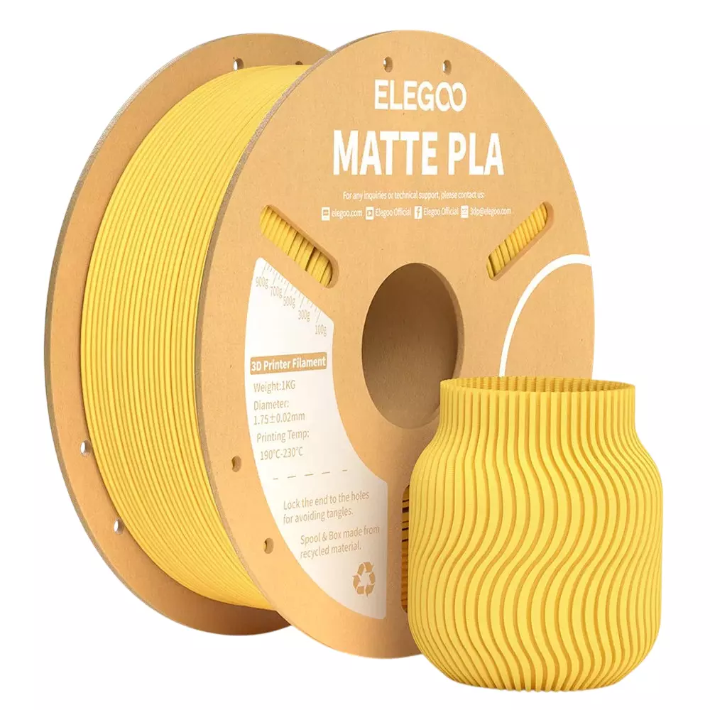 ELEGOO PLA Matte Filament Sunshine Yellow 1.75 mm Versatile Printing Material 1 Kg