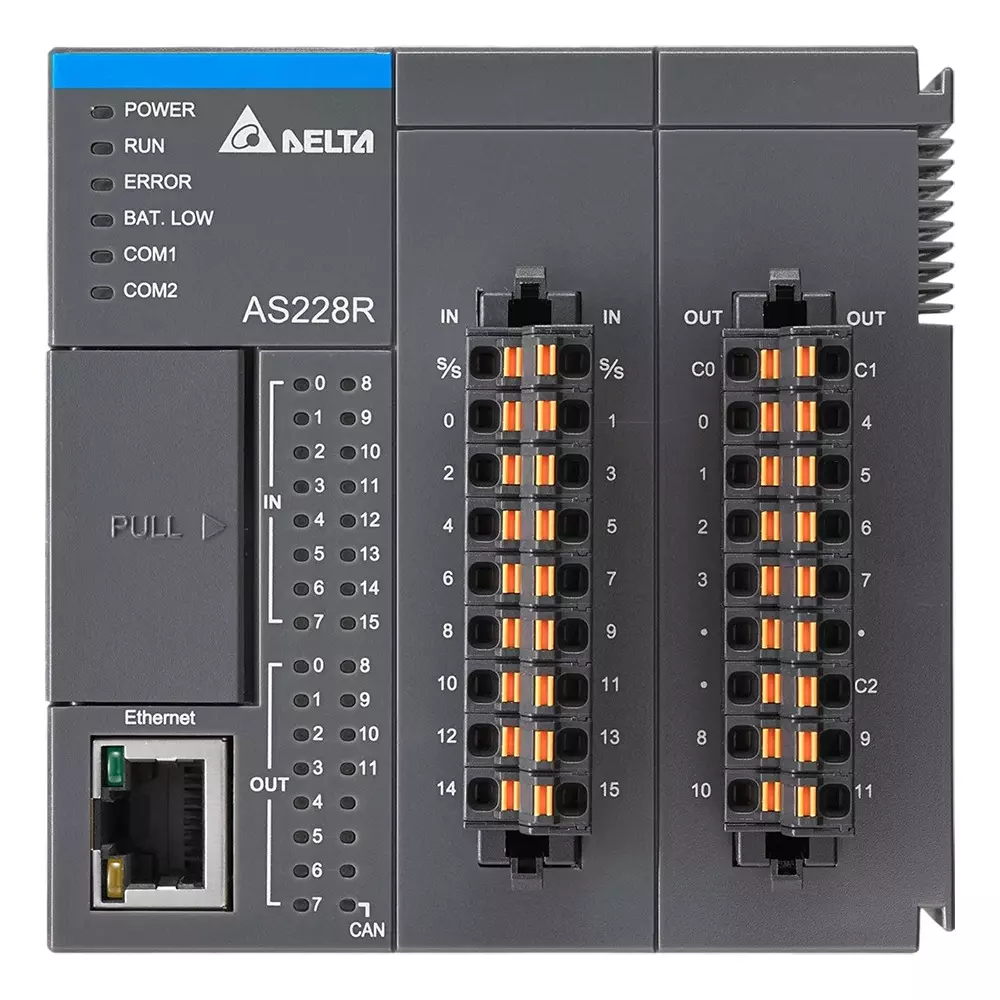 Delta Programmable Logic Controller with 64K Steps Program Capacity and 6-Axis High-Speed Pulse Train Output, AS228R-A