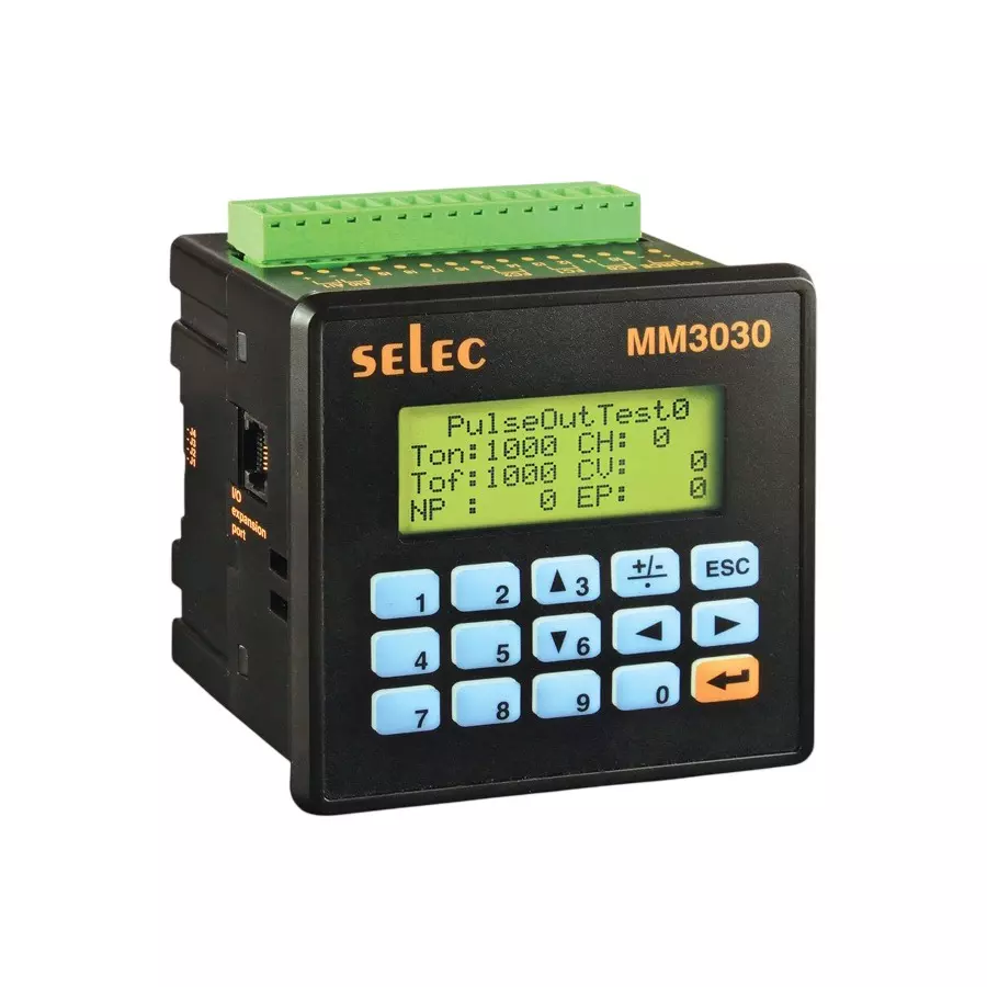 SELEC Compact PLC with 10 Digital Input, 8 Digital Output 2 (V/I) Analog Input and 24 V DC Supply, MM3030-4-V2