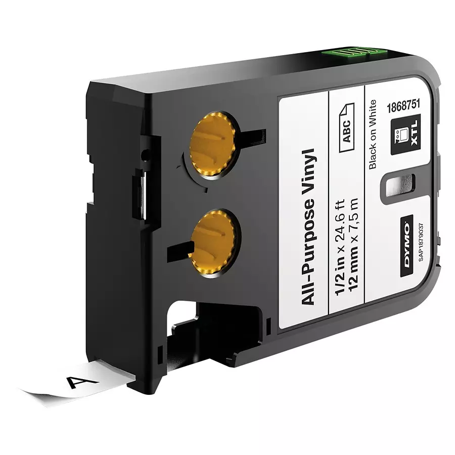 DYMO Label Tape, 0.47" X 22.9Ft, Black/White, 1868751