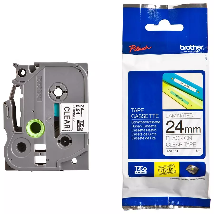 BROTHER Tape, Black On Clear, 24Mm W, 8M L, TZE-151