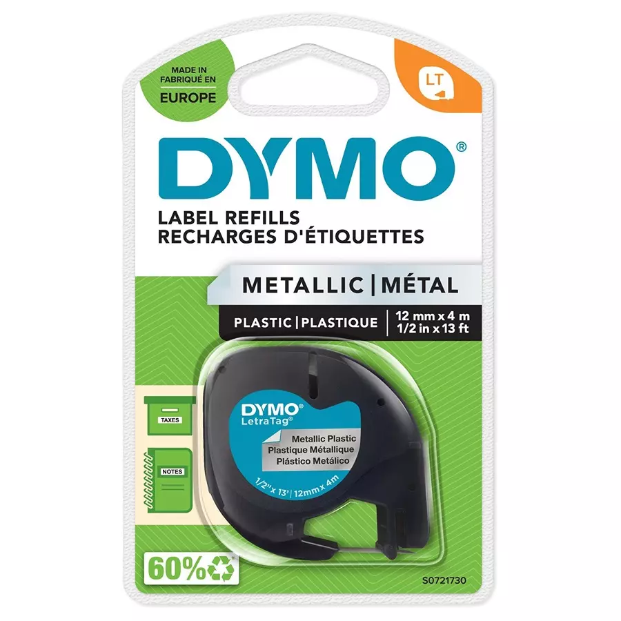 DYMO Label, Tape, Metal, Silver, 12Mmx4M, S0721730