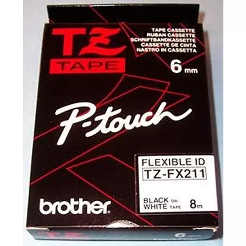 BROTHER Tape, 6Mm, Black/White, Flexible, TZE-FX211