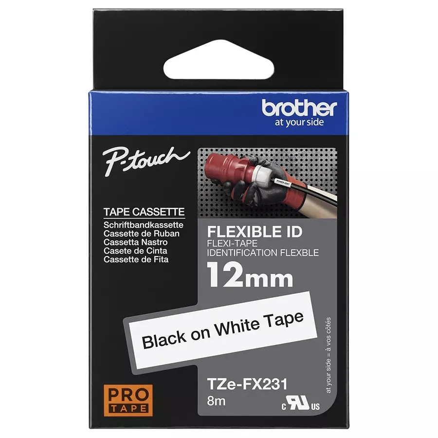 BROTHER Pet Film Tape, Adhesive, Black On White, TZEFX231