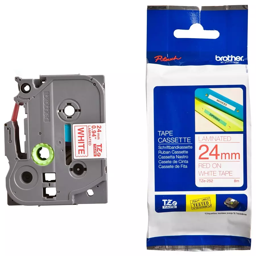 BROTHER Tape, Red On White, 24Mm W, 8M L, TZE-252