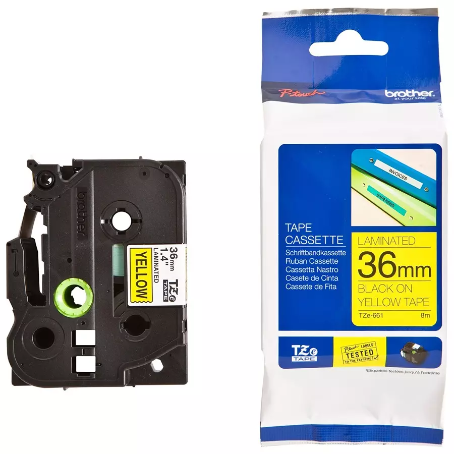BROTHER Tape, Black On Yellow, 36Mm W, 8M L, TZE-661
