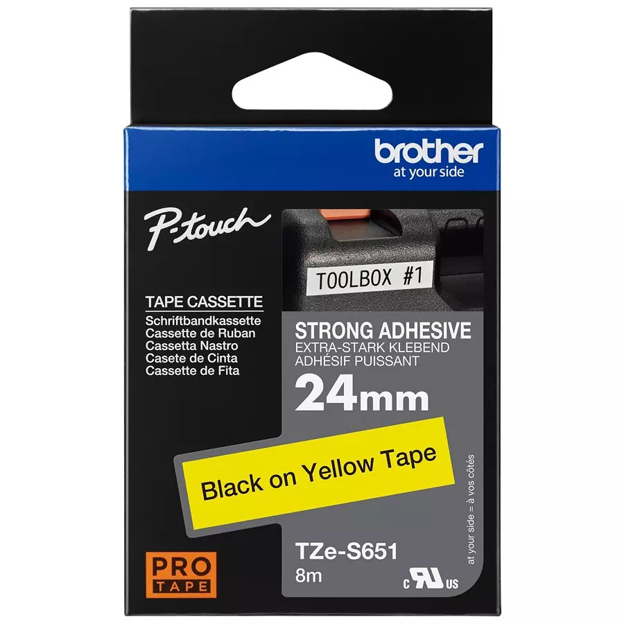 BROTHER Tape, 24Mm, Black/Yellow, S/Adh, TZE-S651.