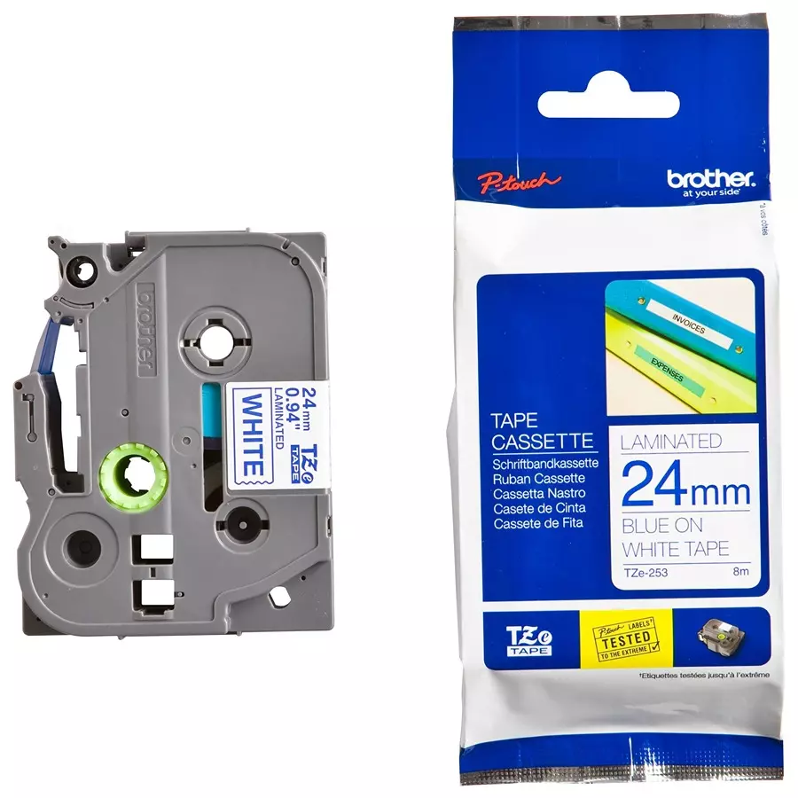 BROTHER Tape, Blue On White, 24Mm W, 8M L, TZE-253