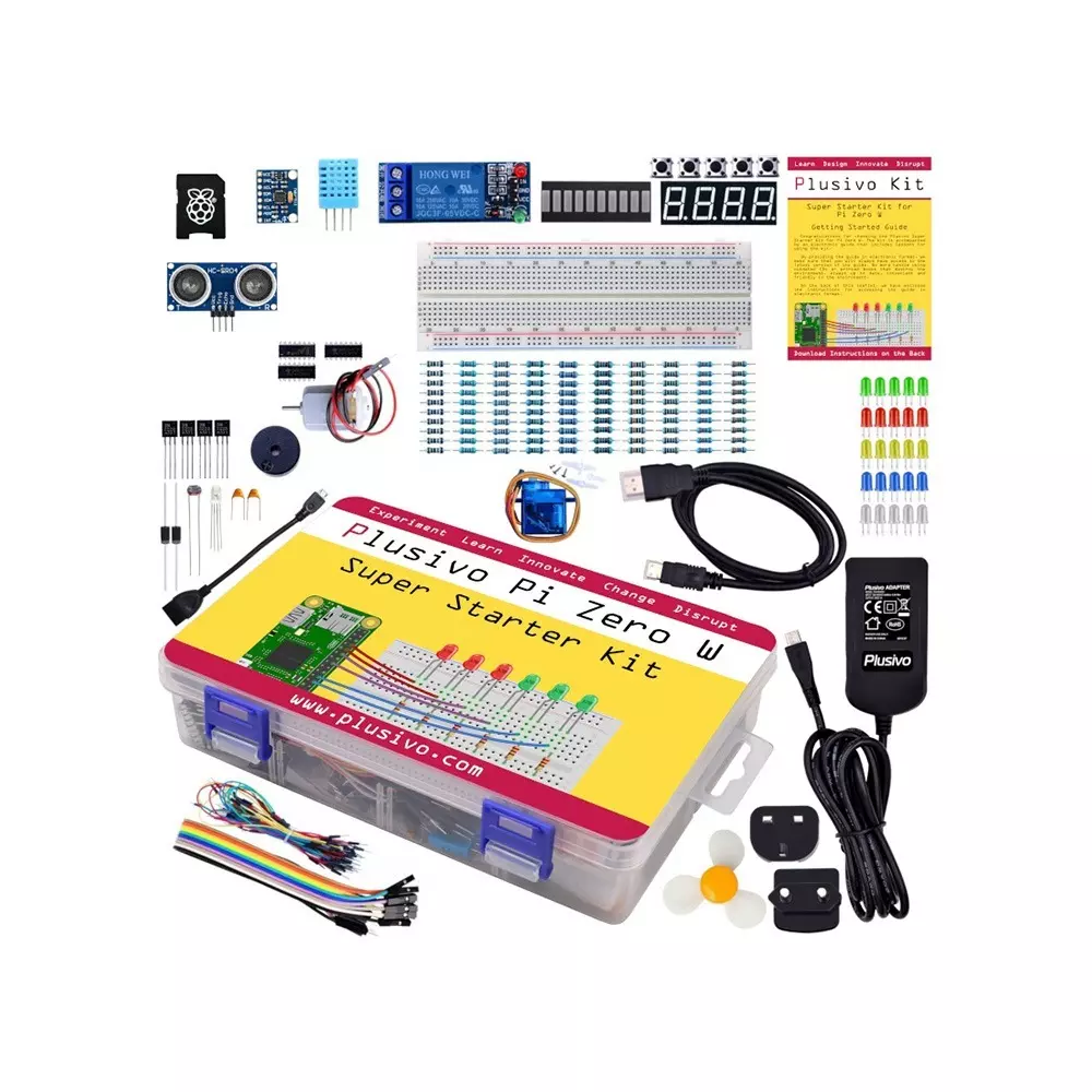 PLUSIVO Pi Zero W Super Starter Kit without Raspberry Pi Zero WH and without NOOBs – EU and UK interchangeable plug