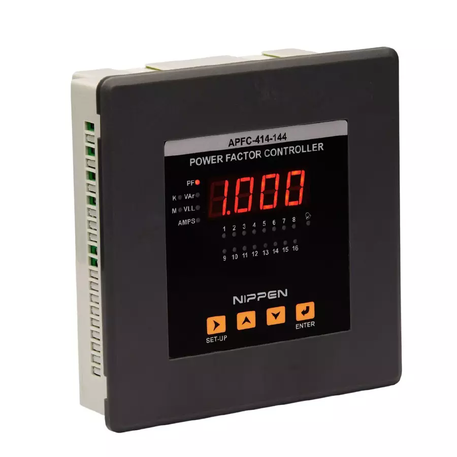 Nippen Digital Automatic Power Factor Controller Relay With 1 CT, 3 Phase 4 Stage LED Display and 144x144 mm Size, APFC-414-144-6R