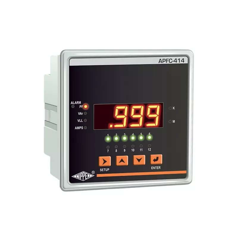 Nippen Digital Automatic Power Factor Controller Relay With 1 CT, 3 Phase 6 Stage LED Display and 96X96 mm Size, APFC-414-6R