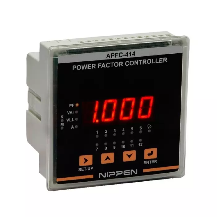 Nippen Digital Automatic Power Factor Controller Relay With 1 CT, 1 Phase 8 Stage LED Display and 96X96 mm Size, APFC-414-8R