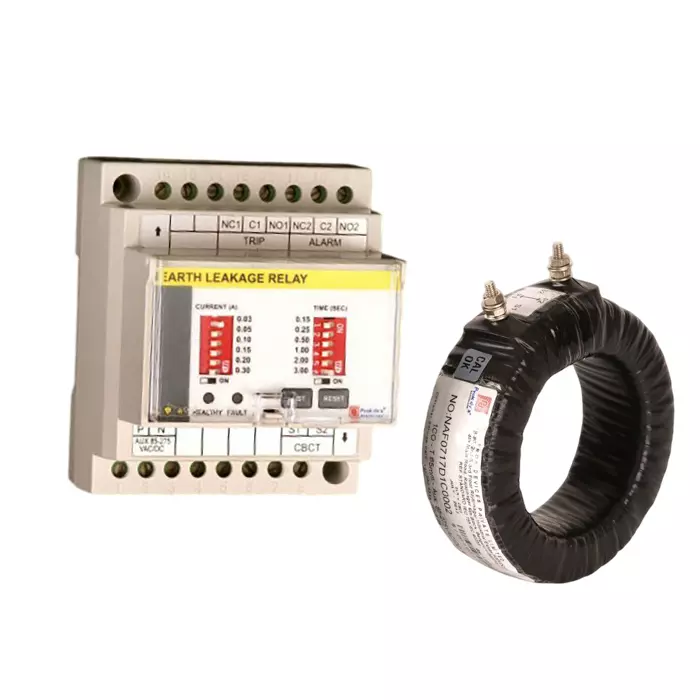 Prok DVs Static Earth Leakage Relay with Tap Wound CBCT 40 mm Diameter Din Mount 30-3000mA , DEL-05 (30mA-3000mA)
