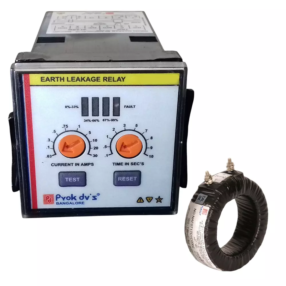 Prok DVs Static Earth Leakage Relay with Tap Wound CBCT 40 mm Diameter Flush Mounting 30 mA - 30 A , 2DEL (30mA-30A)