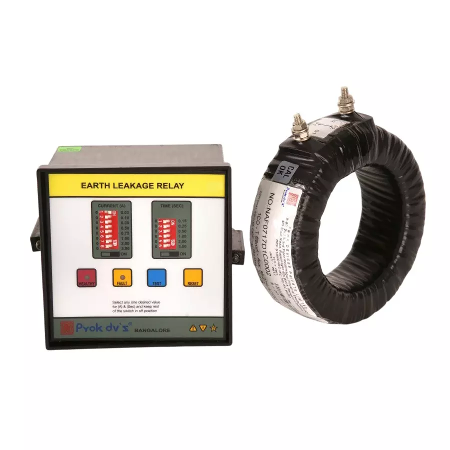 Prok DVs Static Earth Leakage Relay with Tap Wound CBCT 250 mm Diameter Flush Mounting 1-8 A, EL-01 (1-8)A