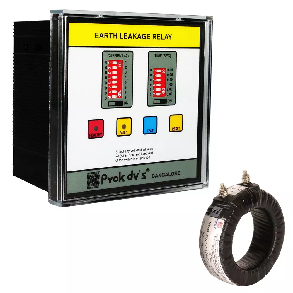 Prok DVs Static Earth Leakage Relay with Tap Wound CBCT 200 mm Diameter Flush Mounting 1-4 A , EL-04 (1-4A)
