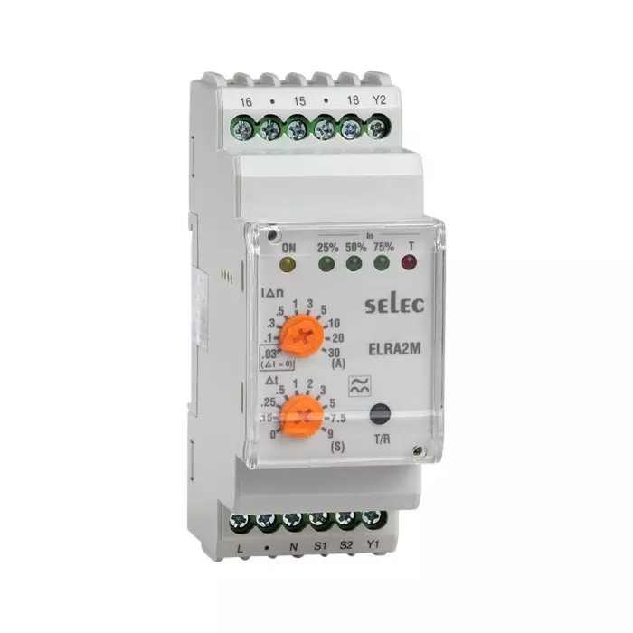 SELEC Analog Earth Leakage Relay 1 C/O, 30 mA to 30 A Leakage Current and 230 V AC, ELRA2M2-1-230V