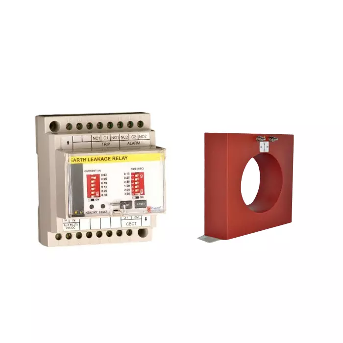 Prok DVs Static Earth Leakage Relay with Resin Cast CBCT 4 - 12 A Range DIN Mounting, DEL-07 (Inetrnal Diameter: 40 - 300 mm)