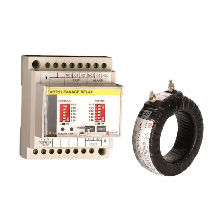 Prok DVs Static Earth Leakage Relay with Tap Wound CBCT 100 mm Diameter Din Mount 30-300 mA, DEL-02 (30-300)mA
