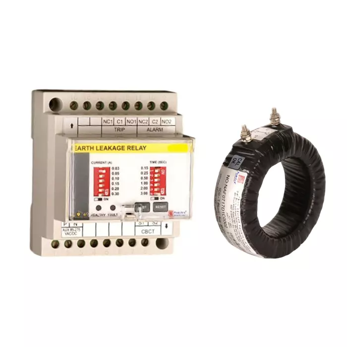 Prok DVs Static Earth Leakage Relay with Tap Wound CBCT 1-8 A Range Din Mount, DEL-01 (Inetrnal Diameter: 40 - 300 mm)
