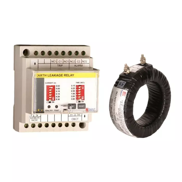 Prok DVs Static Earth Leakage Relay with Tap Wound CBCT 150 mm Diameter Din Mount 1-4 A , DEL-04 (1-4A)