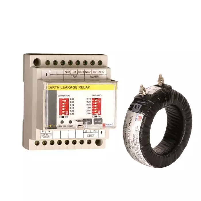 Prok DVs Static Earth Leakage Relay with Tap Wound CBCT 200 mm Diameter Din Mount 300-3000 mA, DEL-03 (300-3000)mA
