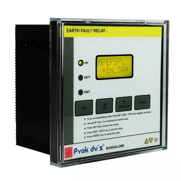 Prok DVs Digital Earth Fault Relay IDMT and DMT with Backlit LCD Flush Mounting 1/5 Amp, MPEFSPL-2C-F-85-275