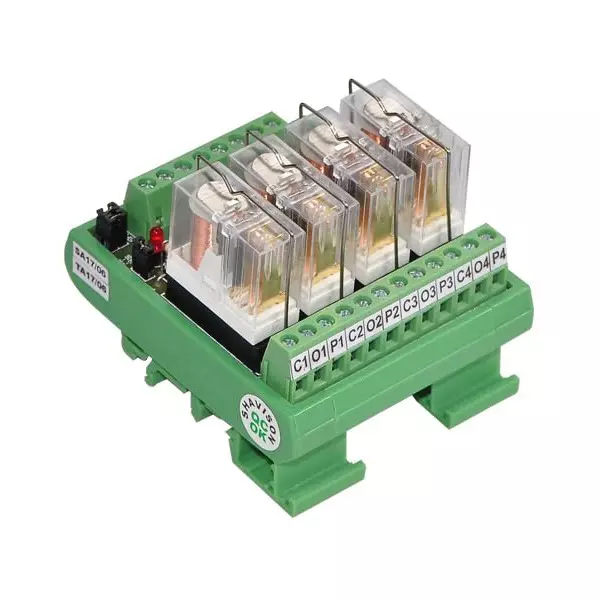 Shavison Relay Module 4 Channel Socket Mounted 1 C/O Contacts Fuse at Pole General Purpose for Industrial Use, GPF04-1C-24V-S-OE