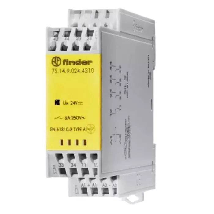 Finder Force Guided Relay 24 V DC Coil Voltage 4 Pole 3PDT, 7S1490244310