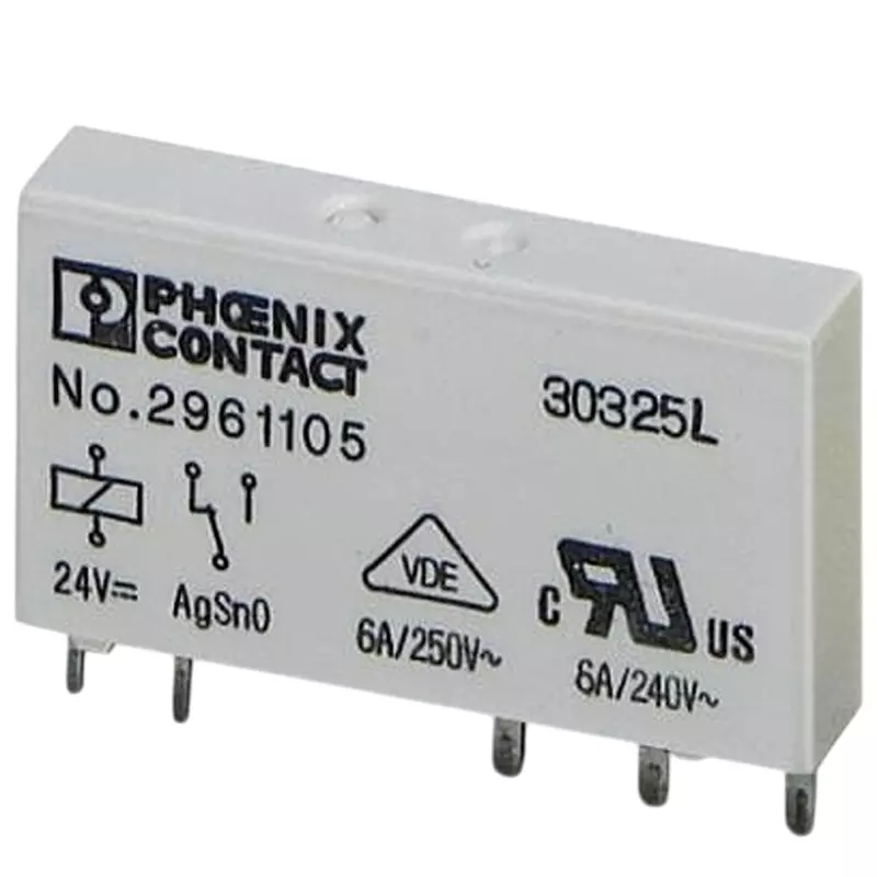Phoenix Contact Single Relay Through Hole Mount 1 Form C (SPDT-NO, NC) 6 Amp 250 V AC, 250 V DC, 2961150