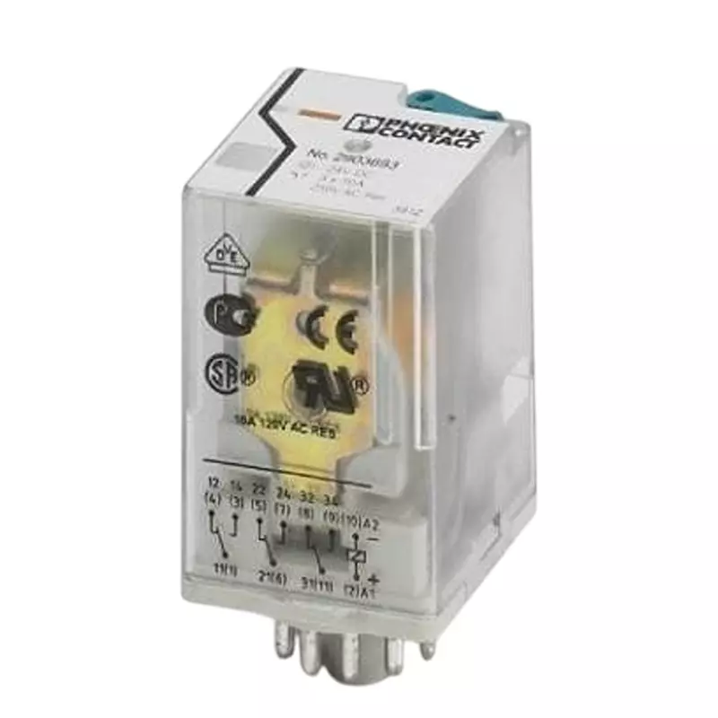Phoenix Contact Single Relay Socket Mount 3 Form C (3PDT-NO, NC) 10 Amp 250 V AC, 250 V DC, 2903695