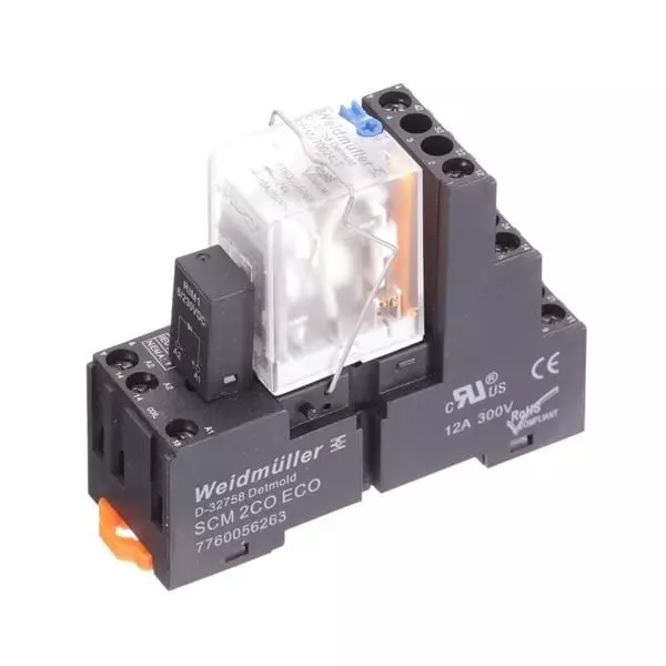 Weidmuller Pluggable Relay DIN Rail Mount 2 Form C (DPDT-NO, NC) 10 Amp 250 V AC, 1542460000